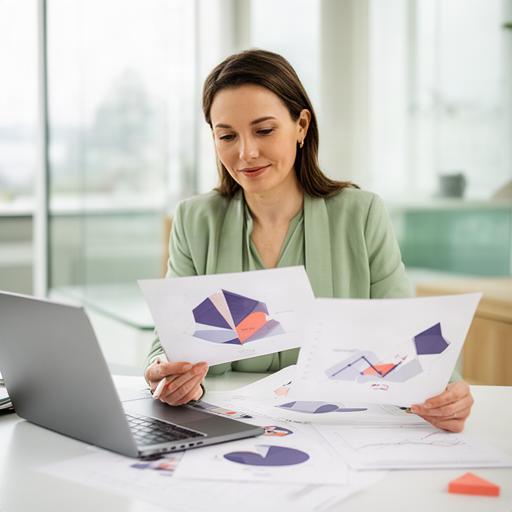 Finanzberaterin bei der Analyse eines Cashflow-Modells in einem hellen Büro in Fribourg